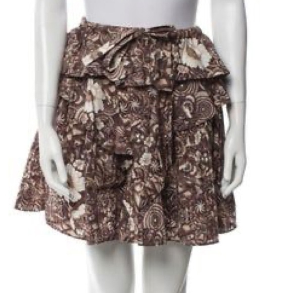 NWOT Ulla Johnson 100% Cotton Sigrid Tiered Mini Skirt in Brown Teak Size 6 - Picture 7 of 8